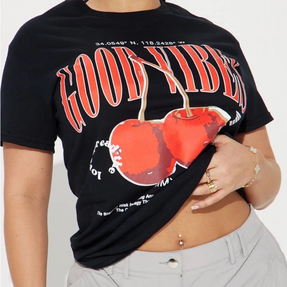 Graphic Tee with Red Cherry Design